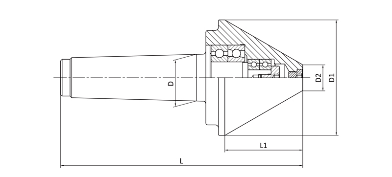 The contact surface is large during using,so the performance is stable, the live center is suitable for machining shaft parts on the lathe.